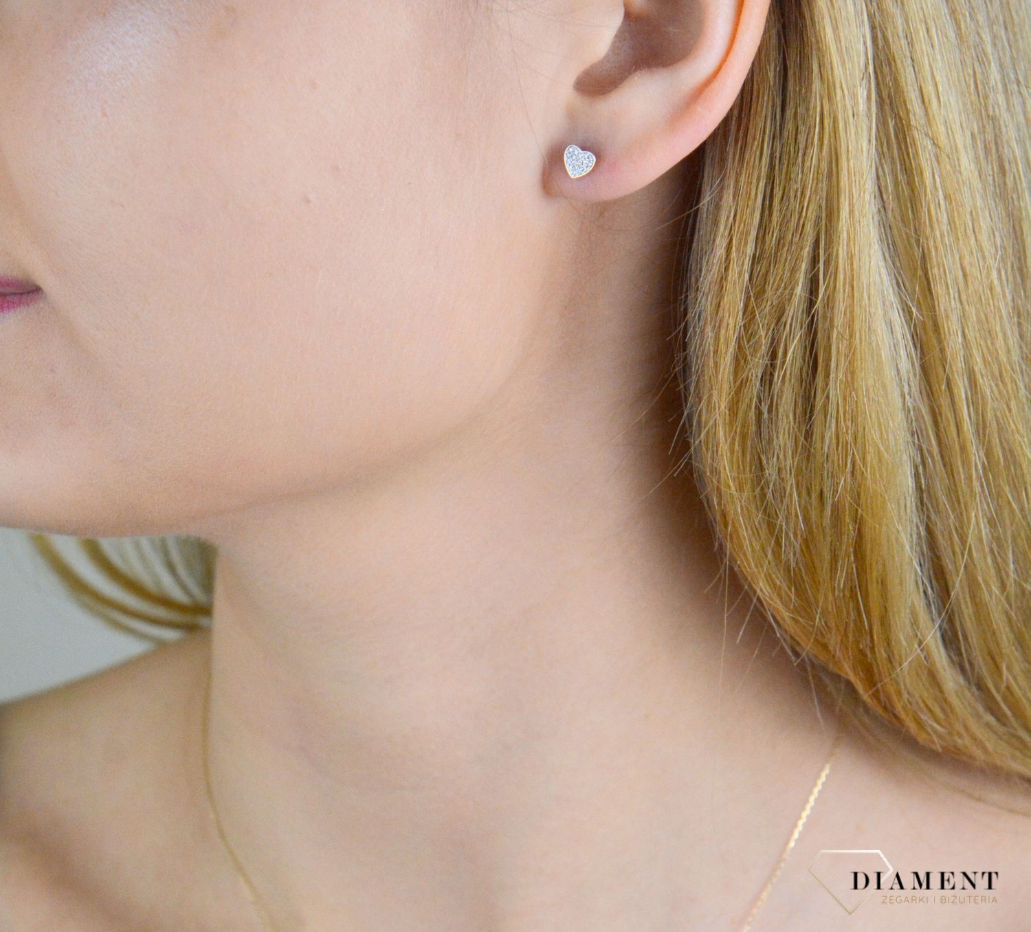 Kolczyki złote damskie 585 wkrętki serduszka z diamentami 0,07 ct E66698Y S.jpg